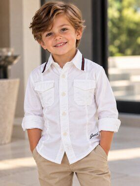 GUCCI Kids White Long Sleeve Button Up Shirt Front Pockets Size 4